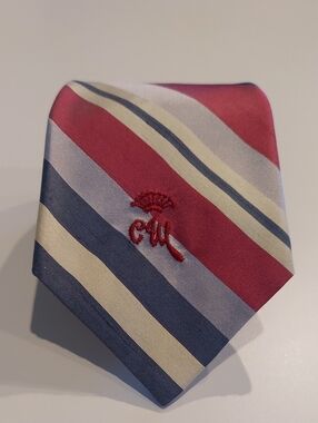 Countess Mara Striped Red, Navy, Silver & Cream Silk Tie